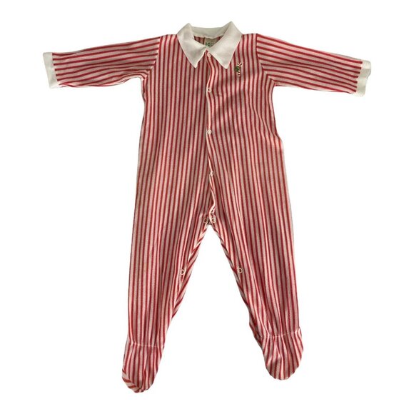 Vintage Baby Sleeper I.C. Isaacson Carrico Size XL Red White Candy Cane Snaps - Picture 1 of 6